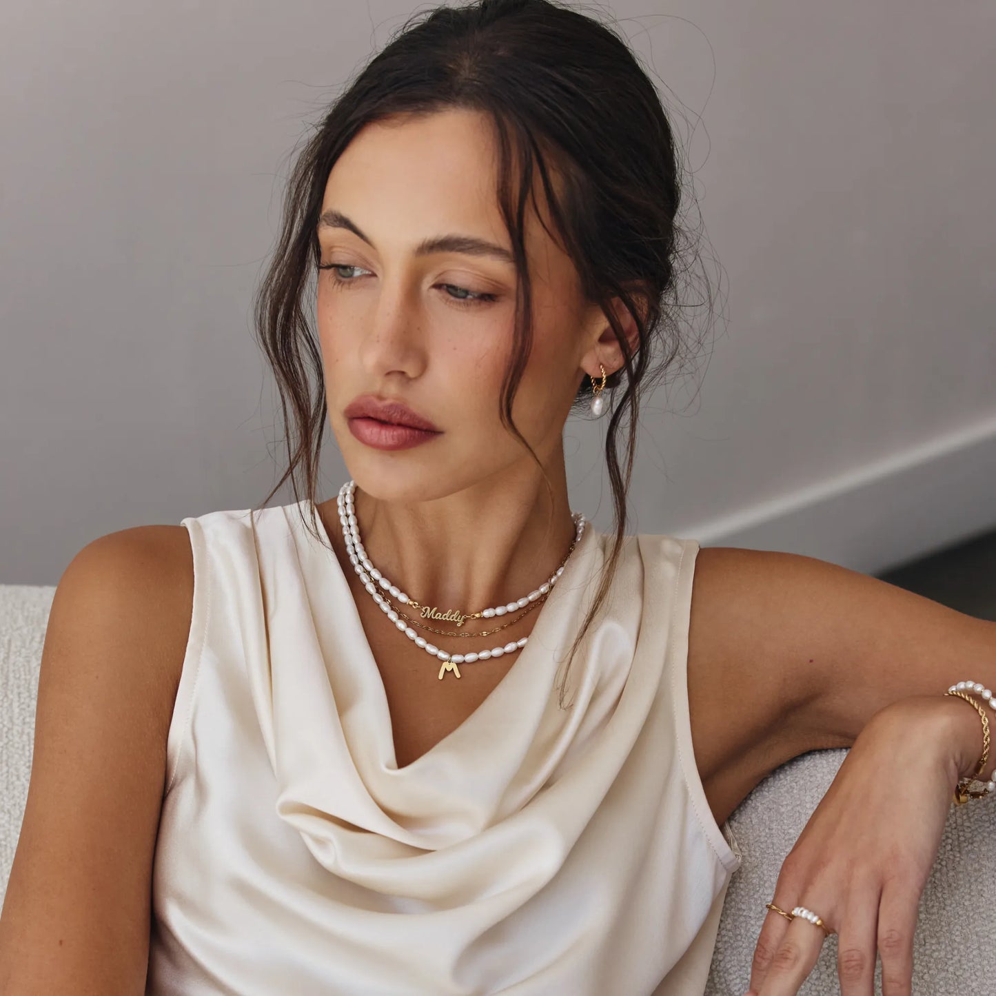 [BUY 1 GET 2] Statement Initial Pearl Necklace