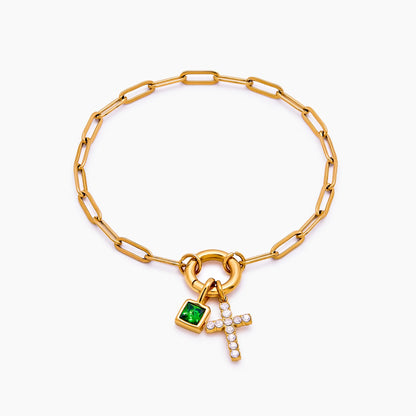 Paperclip Cross Charm Bracelet